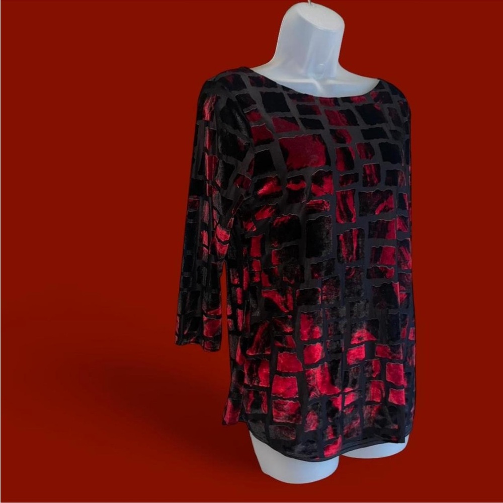 Peck & Peck Burnout Velvet 3/4 Sleeve Top M